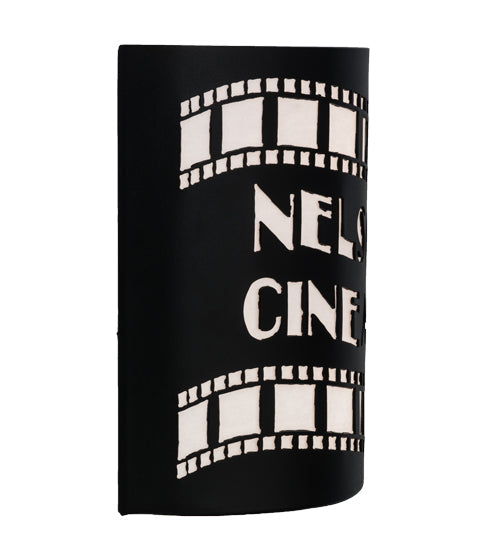 Meyda Lighting Nelson's Cinema 10" 2-Light Textured Black Tinseltown Filmstrip Personalized Wall Sconce With Arctic Idalight Shade