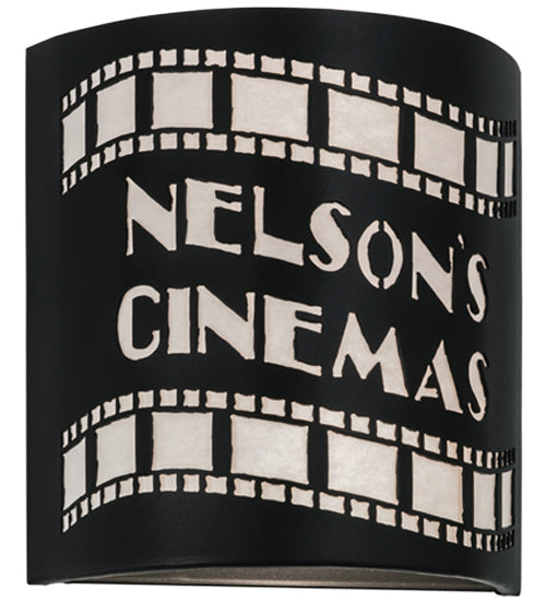 Meyda Lighting Nelson's Cinema 10" 2-Light Textured Black Tinseltown Filmstrip Personalized Wall Sconce With Arctic Idalight Shade