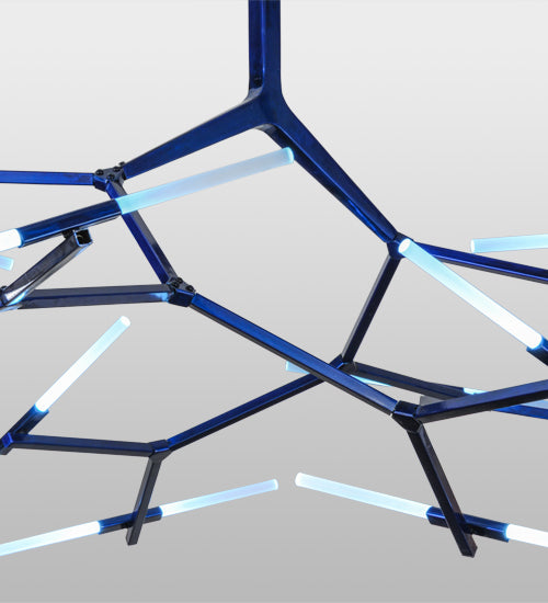 Meyda Lighting Neutron 67" 24-Light LED Blue Chandelier With Contrail Mist Idalight Shade