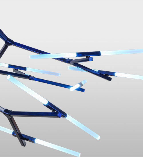 Meyda Lighting Neutron 67" 24-Light LED Blue Chandelier With Contrail Mist Idalight Shade