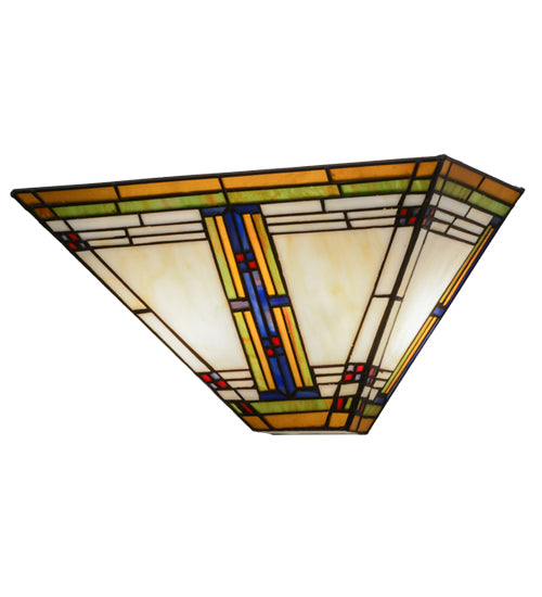 Meyda Lighting Nevada 15" 2-Light Mahogany Bronze Wall Sconce With Multi-Colored Shade Glass