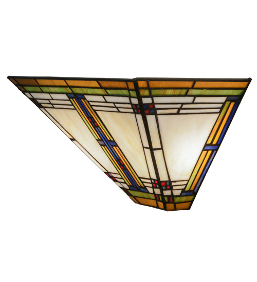 Meyda Lighting Nevada 15" 2-Light Mahogany Bronze Wall Sconce With Multi-Colored Shade Glass