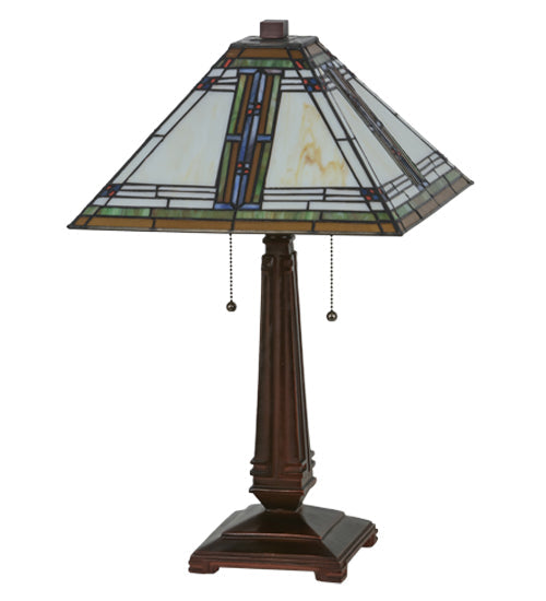 Meyda Lighting Nevada 23" 2-Light Mahogany Bronze Table Lamp With Multi-Colored Shade Glass