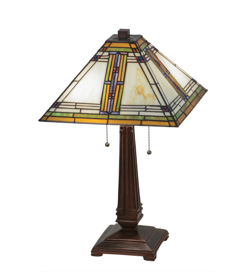 Meyda Lighting Nevada 23" 2-Light Mahogany Bronze Table Lamp With Multi-Colored Shade Glass