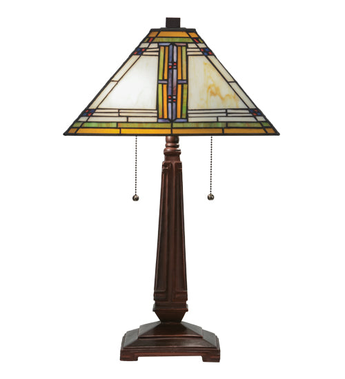 Meyda Lighting Nevada 23" 2-Light Mahogany Bronze Table Lamp With Multi-Colored Shade Glass