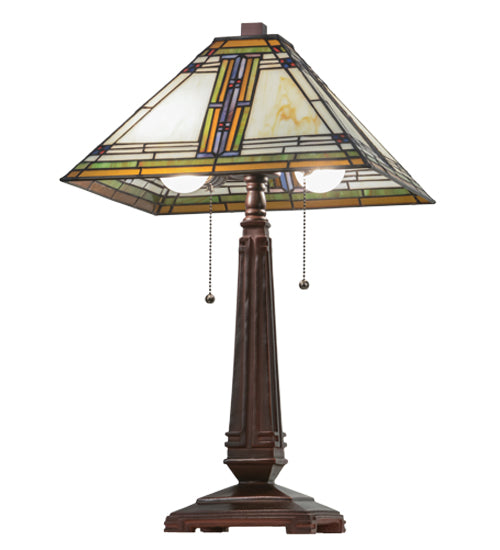Meyda Lighting Nevada 23" 2-Light Mahogany Bronze Table Lamp With Multi-Colored Shade Glass