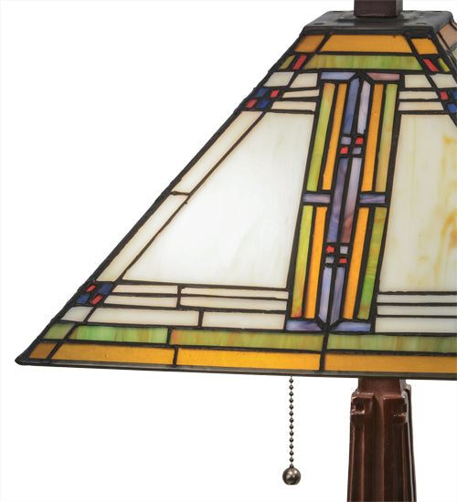 Meyda Lighting Nevada 23" 2-Light Mahogany Bronze Table Lamp With Multi-Colored Shade Glass