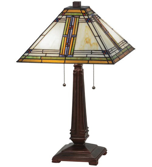 Meyda Lighting Nevada 23" 2-Light Mahogany Bronze Table Lamp With Multi-Colored Shade Glass