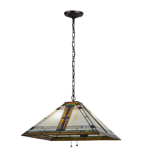 Meyda Lighting Nevada 28" 2-Light Mahogany Bronze Pendant Light With Multi-Colored Shade Glass