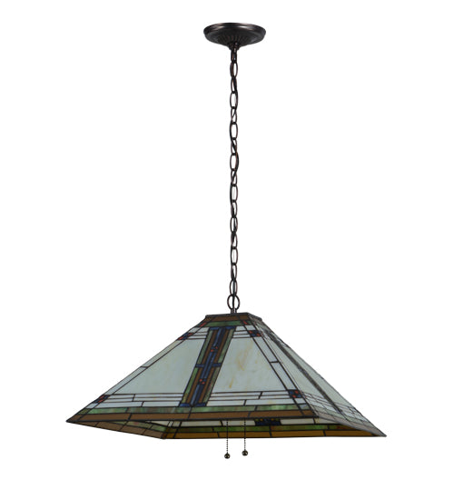 Meyda Lighting Nevada 28" 2-Light Mahogany Bronze Pendant Light With Multi-Colored Shade Glass