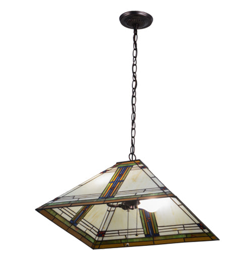 Meyda Lighting Nevada 28" 2-Light Mahogany Bronze Pendant Light With Multi-Colored Shade Glass