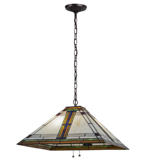 Meyda Lighting Nevada 28" 2-Light Mahogany Bronze Pendant Light With Multi-Colored Shade Glass