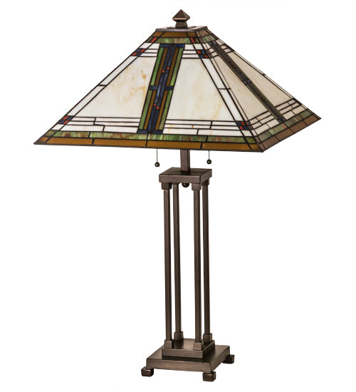 Meyda Lighting Nevada 32" 2-Light Mahogany Bronze Table Lamps Copperfoil Table Lamp With Multi-Colored Shade Glass