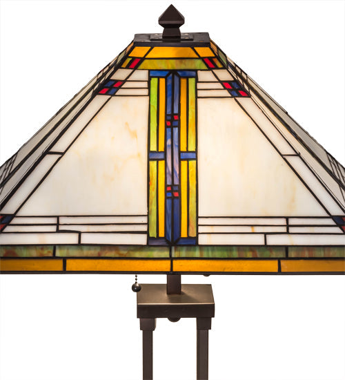Meyda Lighting Nevada 32" 2-Light Mahogany Bronze Table Lamps Copperfoil Table Lamp With Multi-Colored Shade Glass