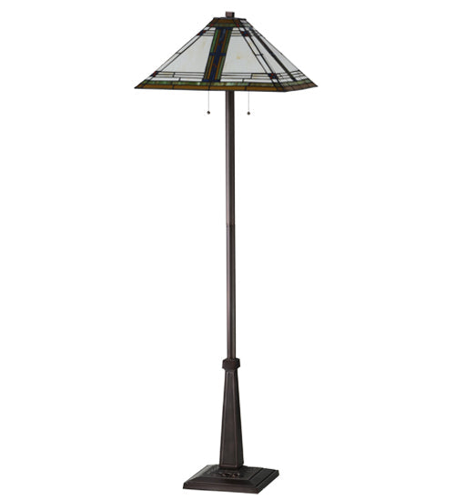 Meyda Lighting Nevada 63" 2-Light Mahogany Bronze Floor Lamp With Multi-Colored Shade Glass