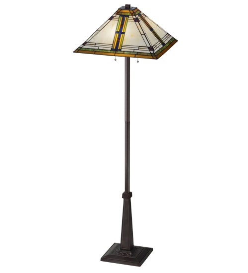 Meyda Lighting Nevada 63" 2-Light Mahogany Bronze Floor Lamp With Multi-Colored Shade Glass