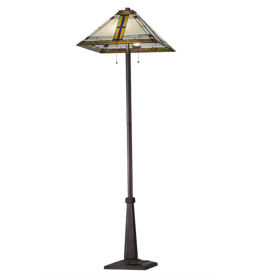 Meyda Lighting Nevada 63" 2-Light Mahogany Bronze Floor Lamp With Multi-Colored Shade Glass