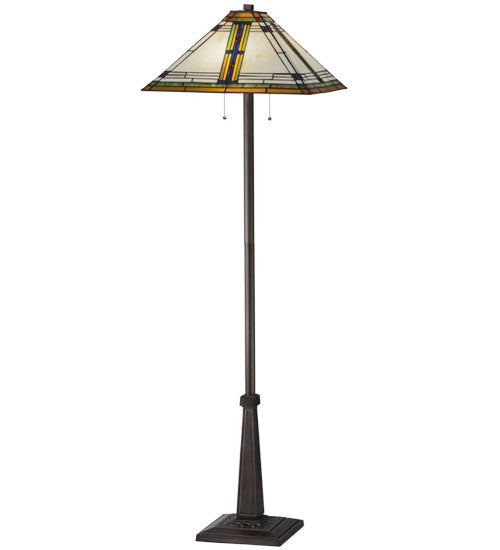 Meyda Lighting Nevada 63" 2-Light Mahogany Bronze Floor Lamp With Multi-Colored Shade Glass