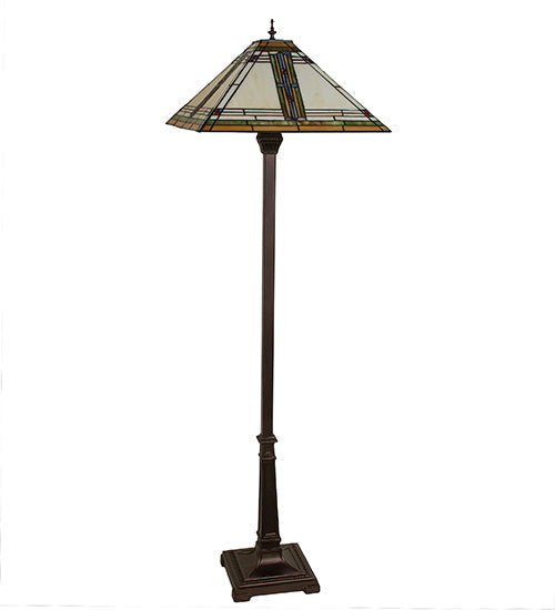 Meyda Lighting Nevada 66" 2-Light Mahogany Bronze Mission Floor Lamp With Multi-Colored Stained Shade Glass