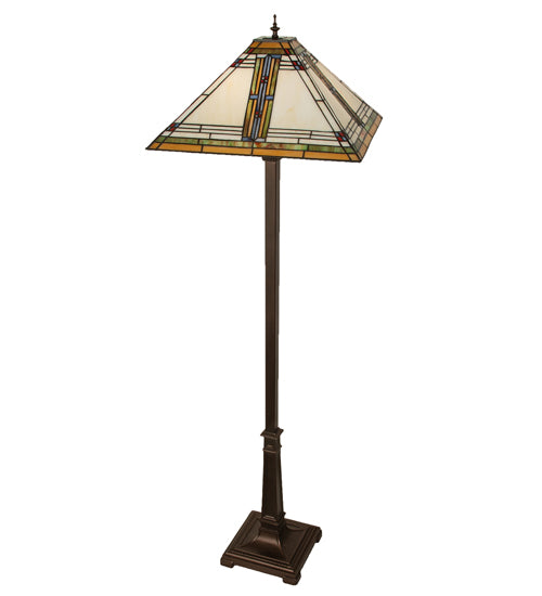 Meyda Lighting Nevada 66" 2-Light Mahogany Bronze Mission Floor Lamp With Multi-Colored Stained Shade Glass