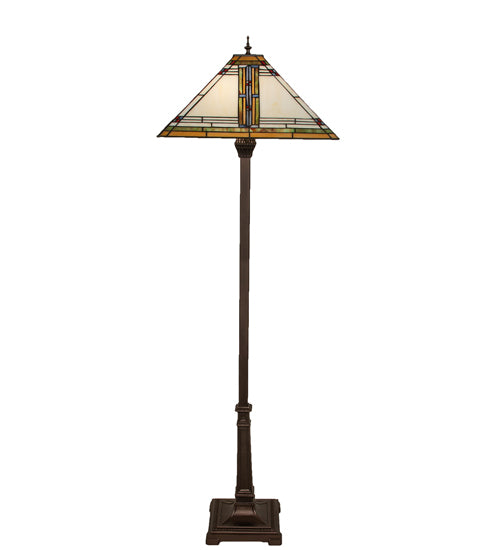 Meyda Lighting Nevada 66" 2-Light Mahogany Bronze Mission Floor Lamp With Multi-Colored Stained Shade Glass