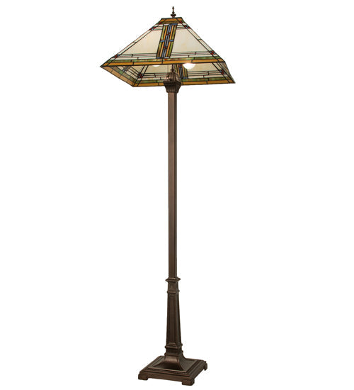 Meyda Lighting Nevada 66" 2-Light Mahogany Bronze Mission Floor Lamp With Multi-Colored Stained Shade Glass