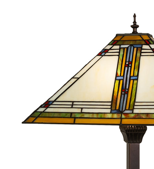 Meyda Lighting Nevada 66" 2-Light Mahogany Bronze Mission Floor Lamp With Multi-Colored Stained Shade Glass