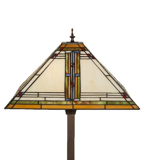 Meyda Lighting Nevada 66" 2-Light Mahogany Bronze Mission Floor Lamp With Multi-Colored Stained Shade Glass