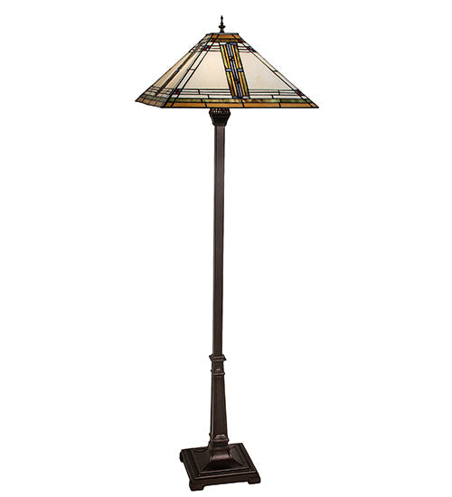 Meyda Lighting Nevada 66" 2-Light Mahogany Bronze Mission Floor Lamp With Multi-Colored Stained Shade Glass