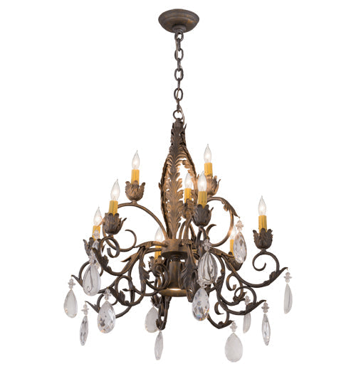 Meyda Lighting New Country French 26" 10-Light French Bronze Chandelier With Amber Faux Candlelight