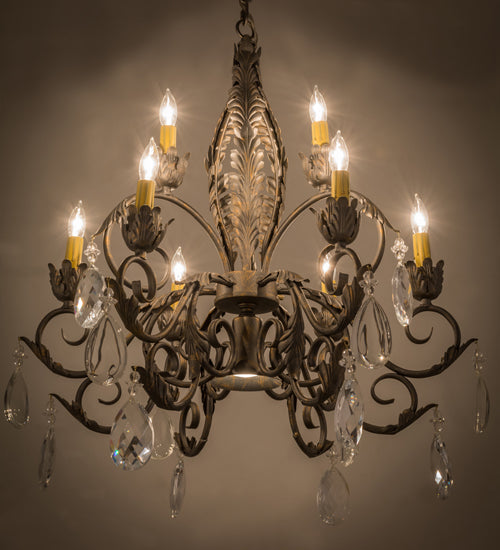 Meyda Lighting New Country French 26" 10-Light French Bronze Chandelier With Amber Faux Candlelight