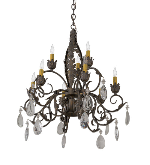 Meyda Lighting New Country French 26" 10-Light French Bronze Chandelier With Amber Faux Candlelight