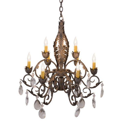 Meyda Lighting New Country French 26" 10-Light French Bronze Chandelier With Amber Faux Candlelight