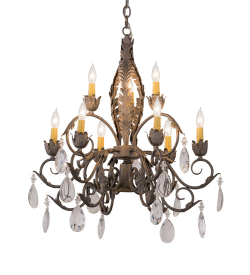 Meyda Lighting New Country French 26" 10-Light French Bronze Chandelier With Amber Faux Candlelight