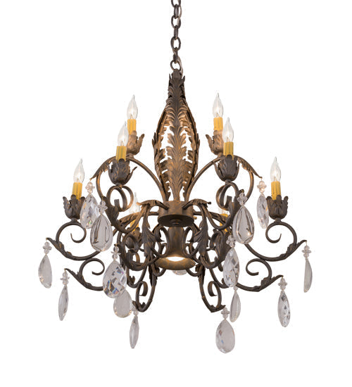 Meyda Lighting New Country French 26" 10-Light French Bronze Chandelier With Amber Faux Candlelight