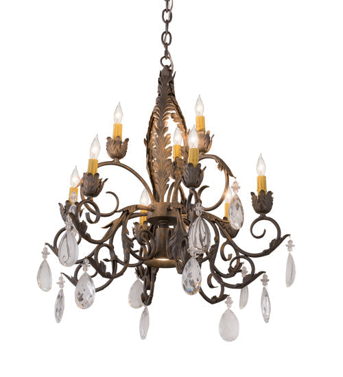 Meyda Lighting New Country French 26" 10-Light French Bronze Chandelier With Amber Faux Candlelight