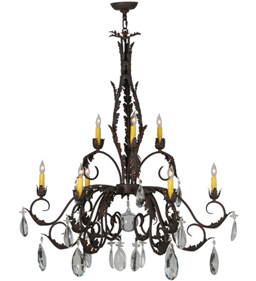 Meyda Lighting New Country French 39" 9-Light Cajun Spice Textured Chandelier With Amber Faux Candlelight and Crystal