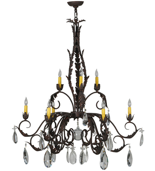 Meyda Lighting New Country French 39" 9-Light Cajun Spice Textured Chandelier With Amber Faux Candlelight and Crystal