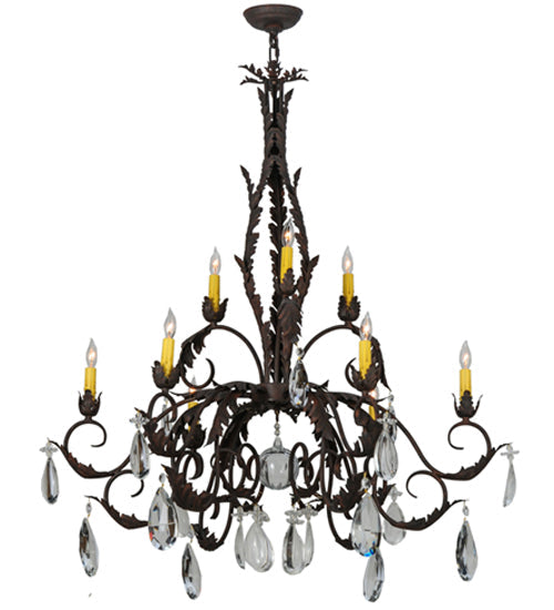 Meyda Lighting New Country French 39" 9-Light Cajun Spice Textured Chandelier With Amber Faux Candlelight and Crystal