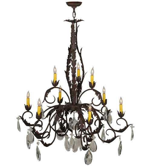Meyda Lighting New Country French 39" 9-Light Cajun Spice Textured Chandelier With Amber Faux Candlelight and Crystal