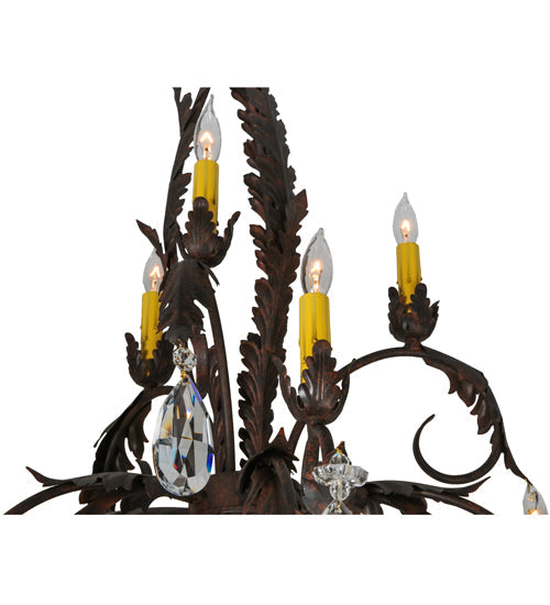 Meyda Lighting New Country French 39" 9-Light Cajun Spice Textured Chandelier With Amber Faux Candlelight and Crystal