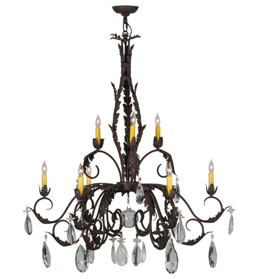Meyda Lighting New Country French 39" 9-Light Cajun Spice Textured Chandelier With Amber Faux Candlelight and Crystal