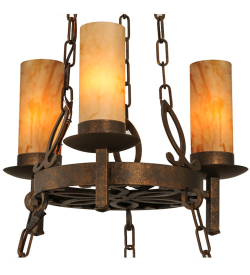 Meyda Lighting Newcastle 31" 9-Light 2-Tier Gilded Tobacco Chandelier With Tawnyrock Idalight Shade Glass
