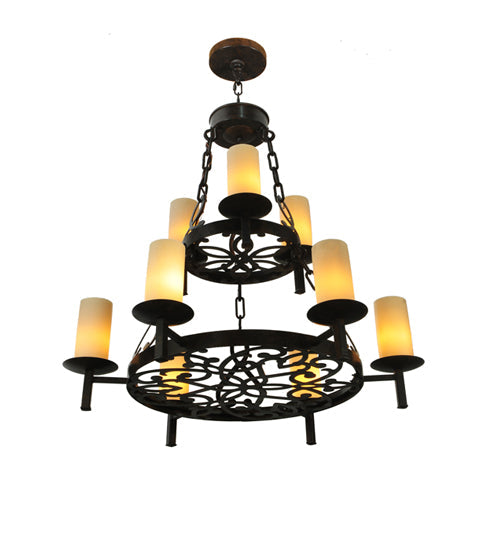 Meyda Lighting Newcastle 33" 9-Light 2-Tier Coffee Bean Chandelier With Ivory Candle Shade