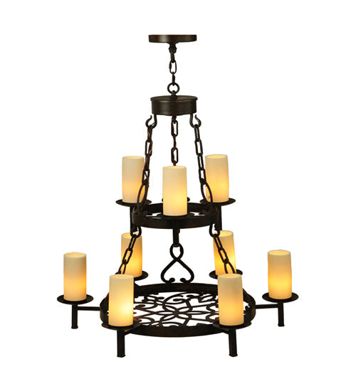Meyda Lighting Newcastle 33" 9-Light 2-Tier Coffee Bean Chandelier With Ivory Candle Shade