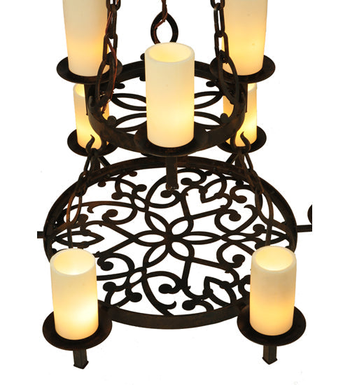 Meyda Lighting Newcastle 33" 9-Light 2-Tier Coffee Bean Chandelier With Ivory Candle Shade