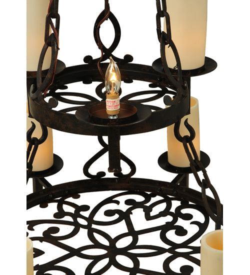 Meyda Lighting Newcastle 33" 9-Light 2-Tier Coffee Bean Chandelier With Ivory Candle Shade