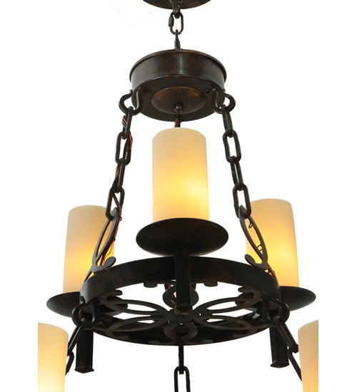 Meyda Lighting Newcastle 33" 9-Light 2-Tier Coffee Bean Chandelier With Ivory Candle Shade