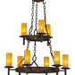 Meyda Lighting Newcastle 33" 9-Light 2-Tier Rusty Nail Textured Chandelier With Beige Shade Glass