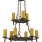 Meyda Lighting Newcastle 33" 9-Light 2-Tier Rusty Nail Textured Chandelier With Beige Shade Glass